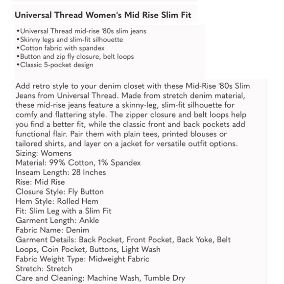 Universal Thread Mid Rise Slim Fit Jeans - Picture 3 of 4